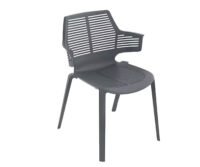 A gray plastic chair on a white background
