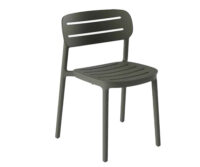 A plastic drak grey chair on a white background