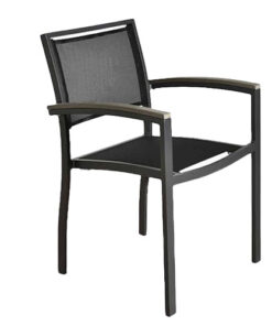 A drak grey arms chair on a white background