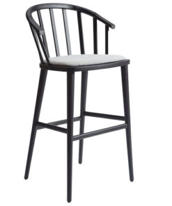 A black bar stool with a white seat