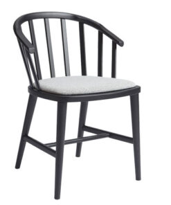 A black and white chair with a white cushion