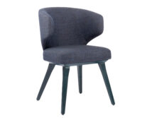 A grey chair with a wooden legs