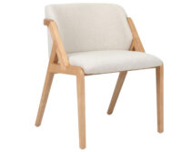 A white chair with a wooden frame