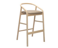  A wooden chair with a beige seat