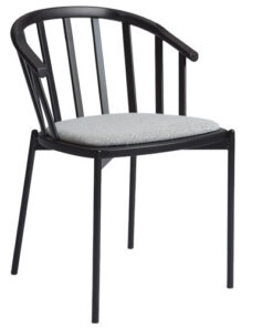 A black and white chair with a white cushion