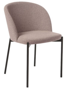 A grey chair with black legs and a beige upholstered seat