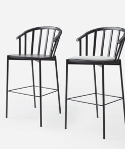 A pair of black bar stools with arms