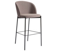 An upholstered stool with a black frame and a grey upholstered seat