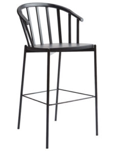A black bar stool with a white seat