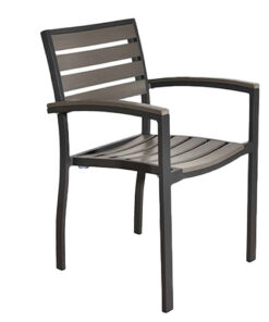 A wooden and metal chair on a white background